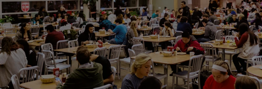 students eating at a dining hall