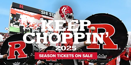 The image shows a sports promotional graphic with drummers, featuring the text "KEEP CHOPPIN 2025" and "SEASON TICKETS ON SALE."